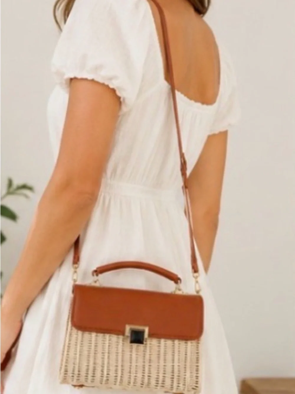 Tommy Bahama Tan Leather & Wicker Top-Handle Bag